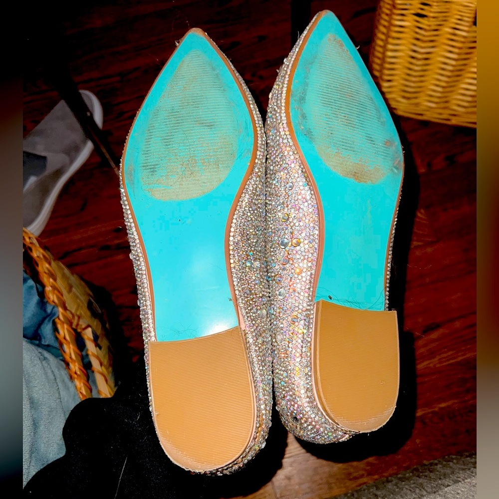 Betsey Johnson Silver Crystal Pointed Toe Flats - Picture 3 of 3